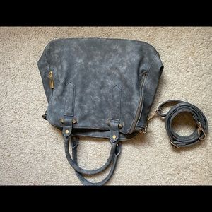 Grey tote with gold hardware